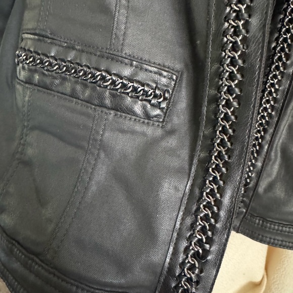 Black faux leather medium White House Black Market Jacket with Chain Detail - Picture 6 of 7